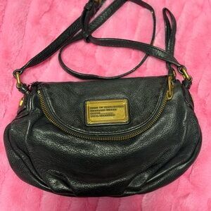 Marc Jacobs Black Leather Crossbody Bag with Gold Accents